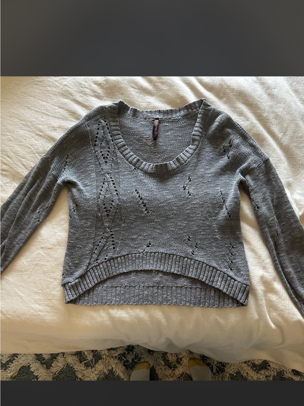 Gray Distressed Scoop-Neck Knit Sweater